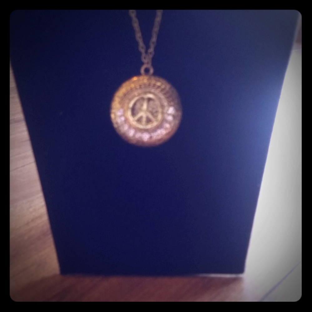 Peace sign bling long necklace